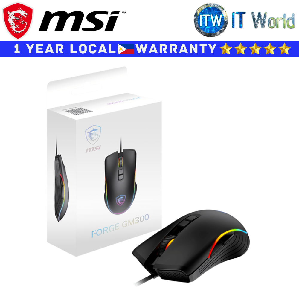 MSI Gaming Wired Mouse Forge GM300 Black RGB LED USB 2.0 Optical Mouse Sensor Durable Switches