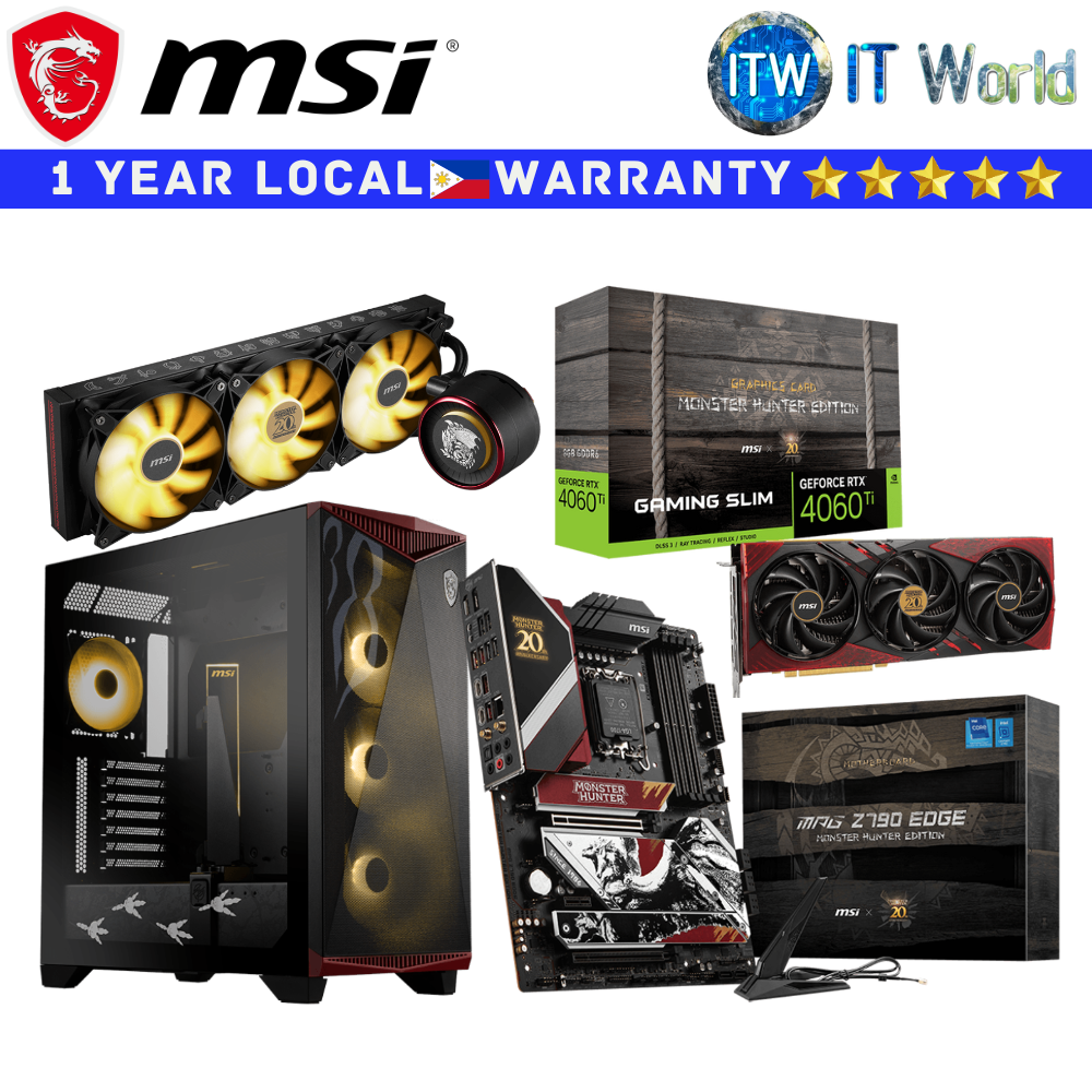 MSI Monster Hunter Edition Set Z790 Edge / RTX 4060 Ti 8GB X GC3 / MPG Gungnir 300 / MAG Coreliquid