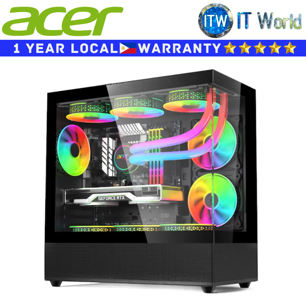 Acer Computer PC Case V920 M-ATX No Screws Throughout Full View Tempered Glass (Black)