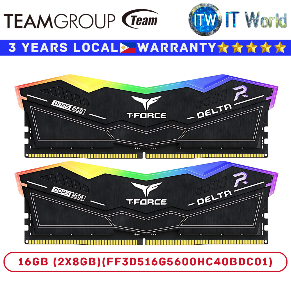 Teamgroup DDR5 RAM 16GB (2x8GB) Delta RGB Black 5600Mhz Desktop Memory (FF3D516G5600HC40BDC01)