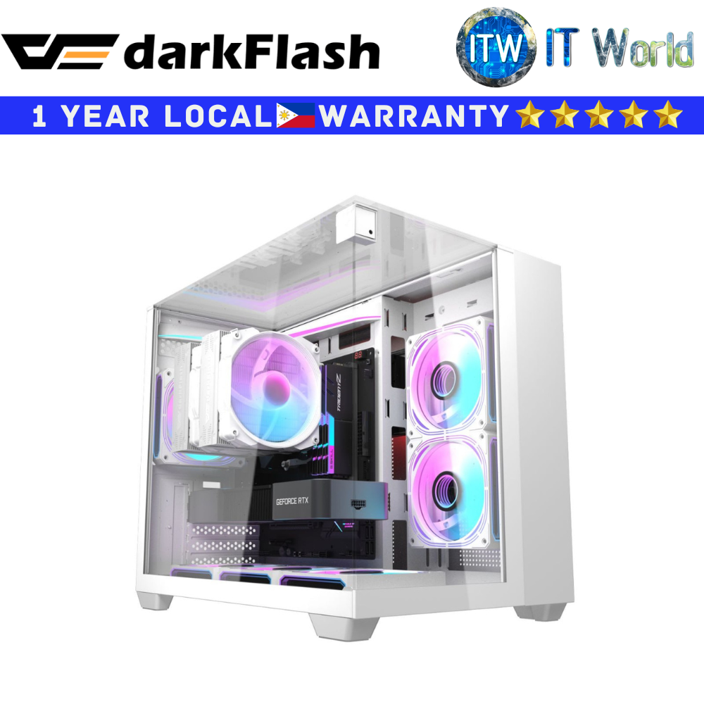 Darkflash Computer PC Case TH285M Micro ATX Triple-sided Tempered Glass (White)