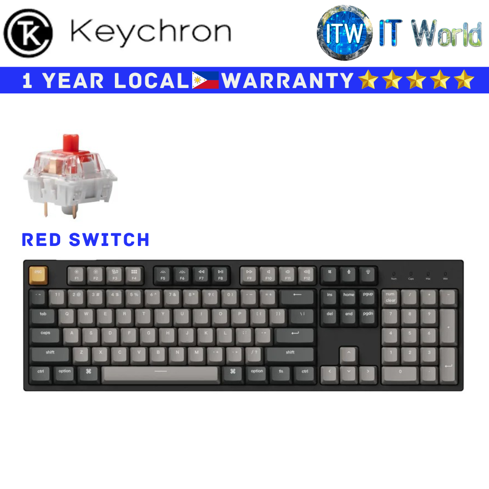 Itw | Keychron Wired Mechanical Keyboard C2 Pro QMK/VIA Hot-Swap RGB Backlight (Red | Brown Switch) (Red Switch)