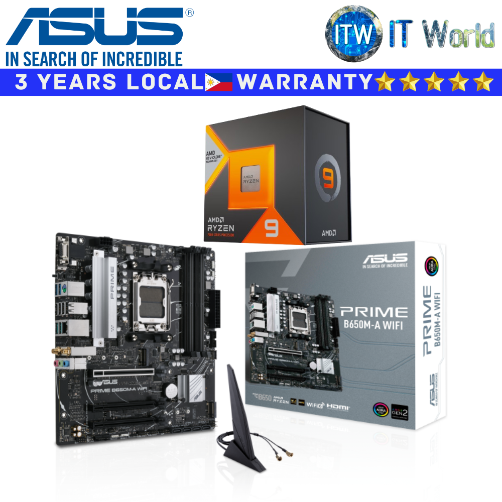 ASUS Motherboard Bundle AMD Ryzen 9 7900X3D Processor without Cooler and Prime B650M-A Wifi