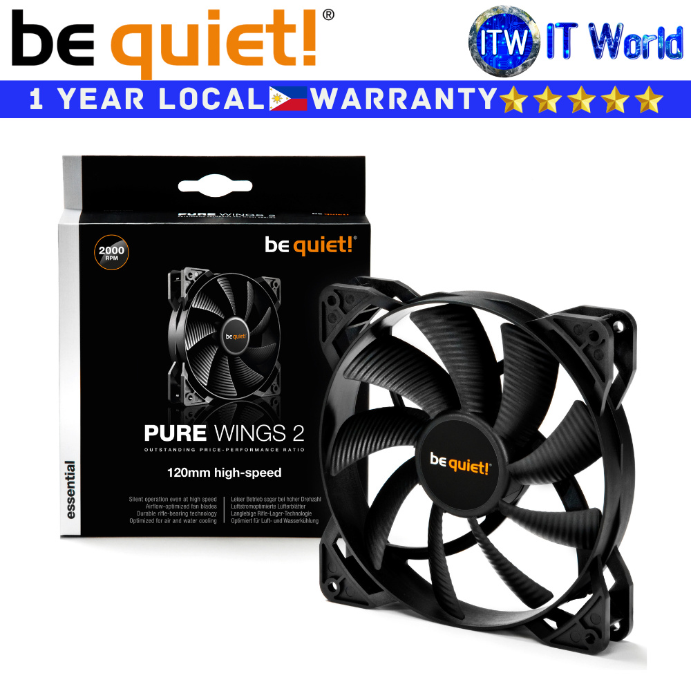 Be Quiet! PC Fan Pure Wings 2 Black Single Fan 120mm High Speed Rifle Bearing Tech (BL080)