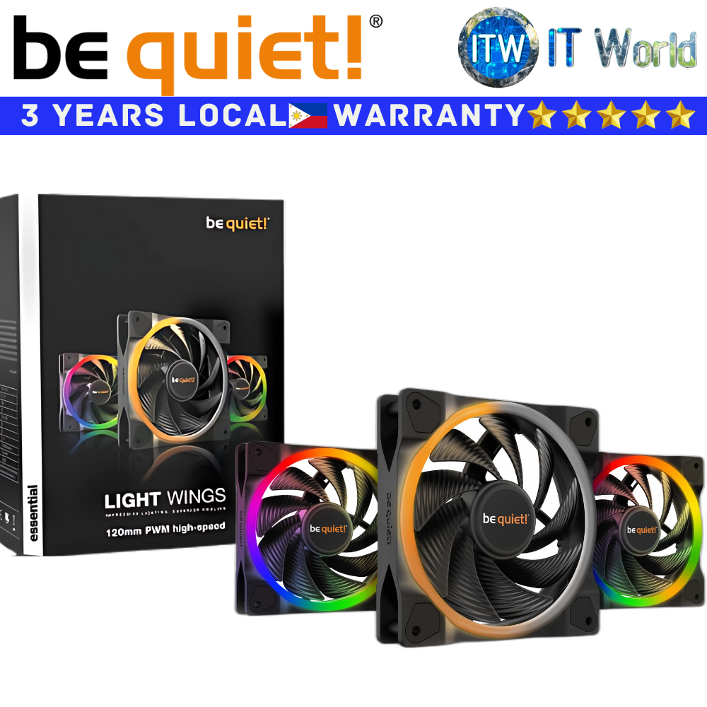 Be Quiet! PC Fan Light Wings Triple Fan 120mm PWM High-Speed Rifle Bearing Black (BL077)