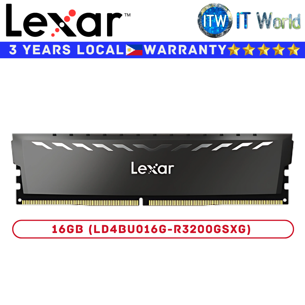 Lexar DDR4 RAM 16GB 3200Mhz Thor Dark Grey Sleek Heat Spreader Single UDIMM Desktop Memory (LD4BU016G-R3200GSXG)