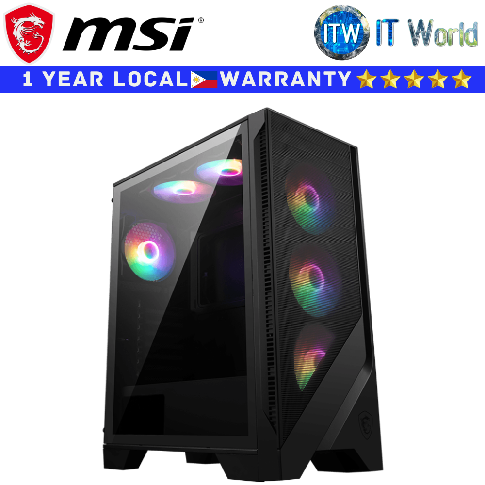 MSI Computer PC Case MAG Force 120A Airflow Black Mid-Tower Tempered Glass Window Panel