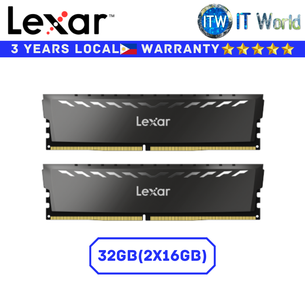 Lexar DDR4 RAM THOR Dark Grey 32GB (2x16GB) 3200Mhz UDIMM Desktop Memory (LD4BU016G-R3200GDXG)