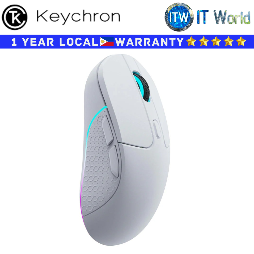 Keychron Wireless Mouse M3 RGB Light Optical Ergonomic Design 2.4Ghz Bluetooth (White)