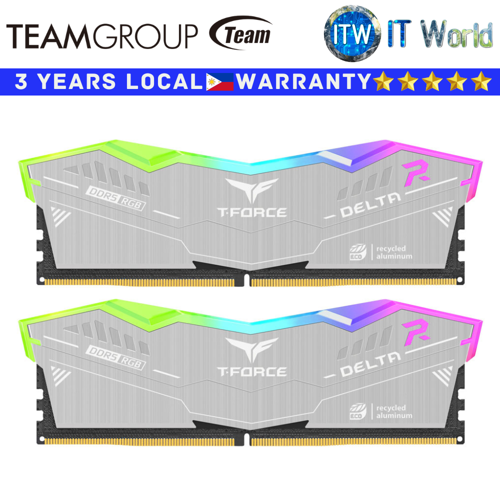 Teamgroup DDR5 RAM 32GB (2x16GB) 6000Mhz Delta RGB ECO Silver Memory (FF2D532G6000HC38GDC01)