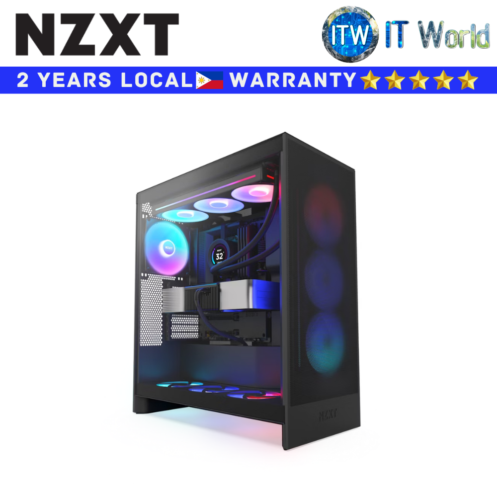 NZXT Computer PC Case H7 Flow RGB Mid-Tower ATX Airflow Case with RGB Fans (Matte Black)(CM-H72FB-R1)