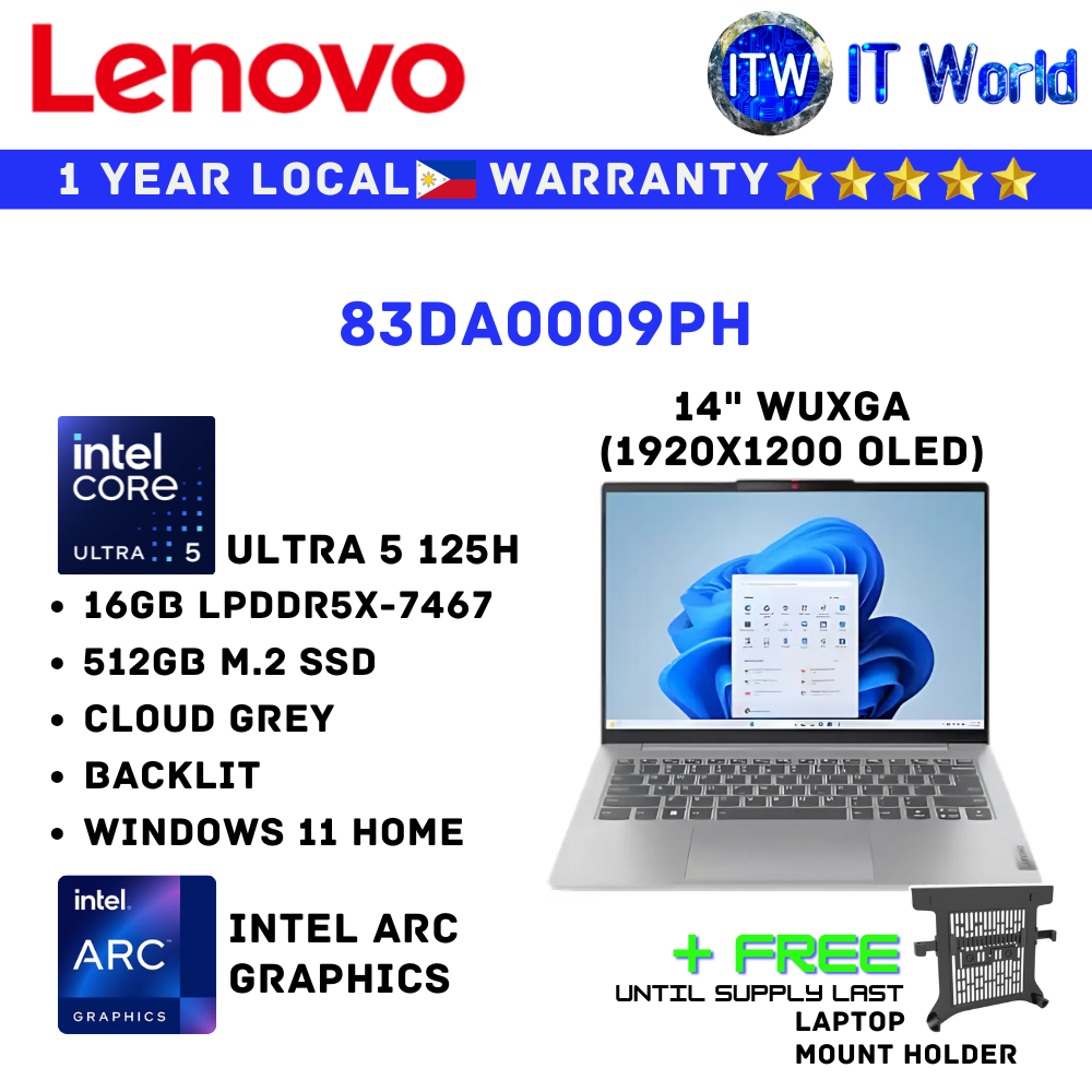 Itw | Lenovo Laptop 83DA0009PH | Ultra 5 125H | LPDDR5x-7467 16GB | 512GB SSD | Intel Arc Graphics