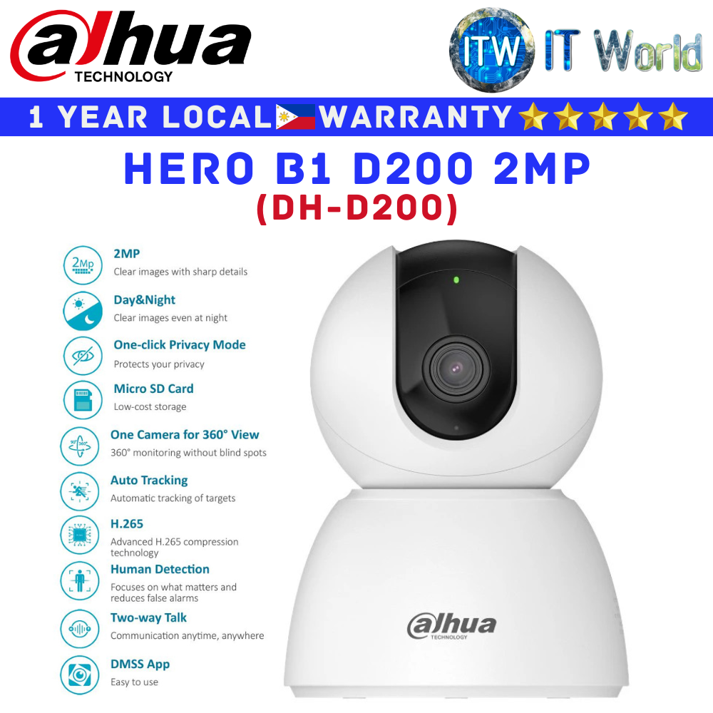 Dahua CCTV Security Camera Hero B1 D200 2MP Indoor Pan &amp; Tilt Wi-Fi Network Camera (DH-D200)