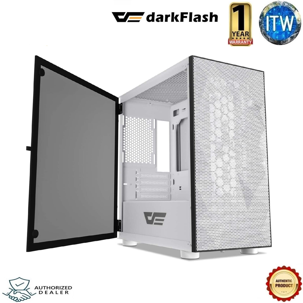 Darkflash DLM21 MESH Micro ATX Computer Case with Tempered Glass Side Panel &amp; Mesh Front Panel (White)