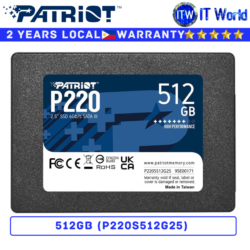 Patriot 512GB SSD P220 2.5&quot; SATA III 6Gb/s Read 550MB/s Write 500MB/s Internal (P220S512G25)