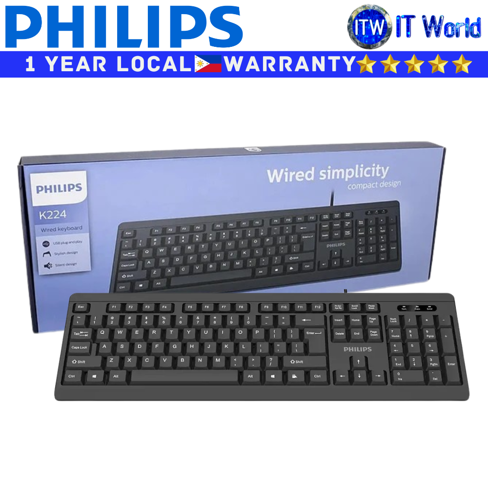 Philips Wired Keyboard K224 SPK6224/00 Black wired USB Plug and Play Compact Design