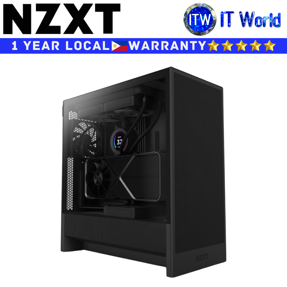 NZXT Computer PC Case H5 Flow Compact Mid-Tower ATX Airflow Tempered Glass Black (CC-H52FB-01)