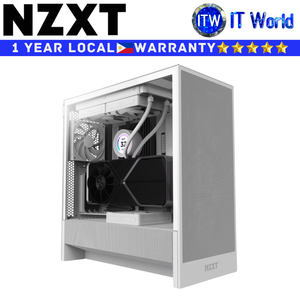 NZXT Computer PC Case H5 Flow Compact Mid-Tower ATX Airflow Tempered Glass White (CC-H52FW-01)