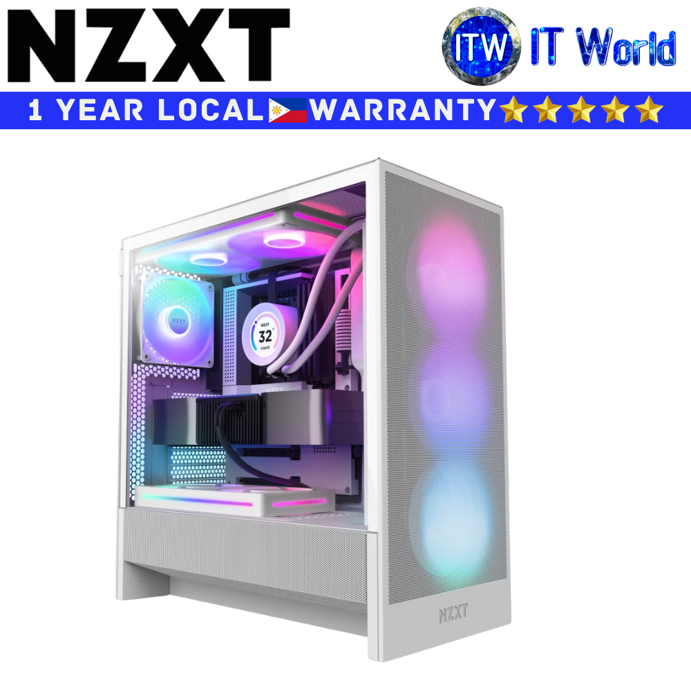 NZXT Computer PC Case H5 Flow RGB Compact ATX Mid-Tower Airflow with RGB Fans White (CC-H52FW-R1)