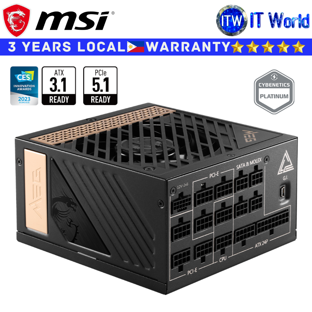 MSI PSU 1300W Power Supply Unit MEG Ai1300P PCIe5 80+ Platinum Full Modular Active PFC