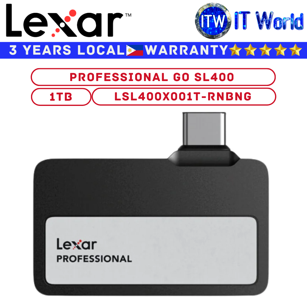 Lexar SSD Professional Go Portable SSD SL400 Black Pocket-Sized Plug and Play External 1TB (LSL400X001T-RNBNG)