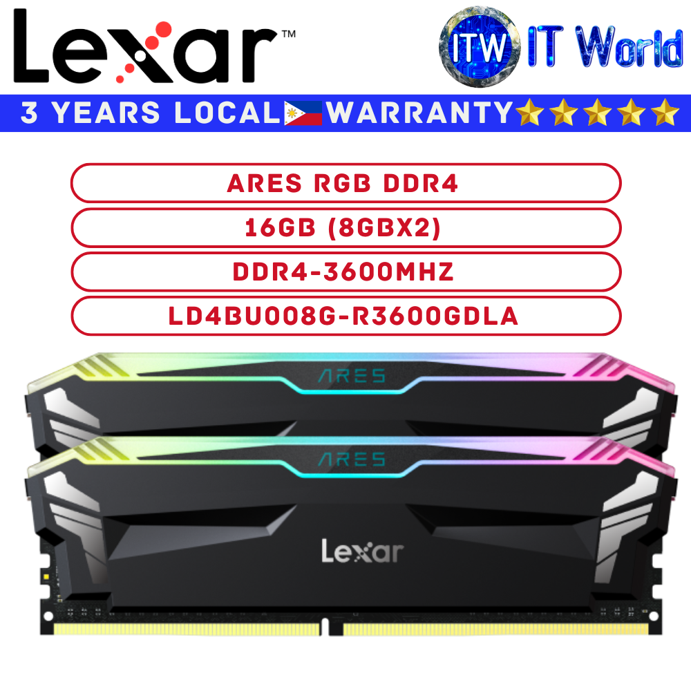 Lexar DDR4 RAM 16GB (8GBx2) 3600Mhz ARES RGB Desktop Memory (LD4BU008G-R3600GDLA)