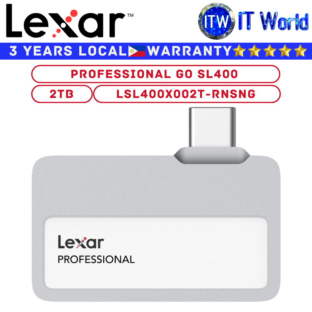 Lexar SSD Professional Go Portable SSD SL400 Silver PocketSized Plug and Play External 2TB (LSL400X002T-RNSNG)