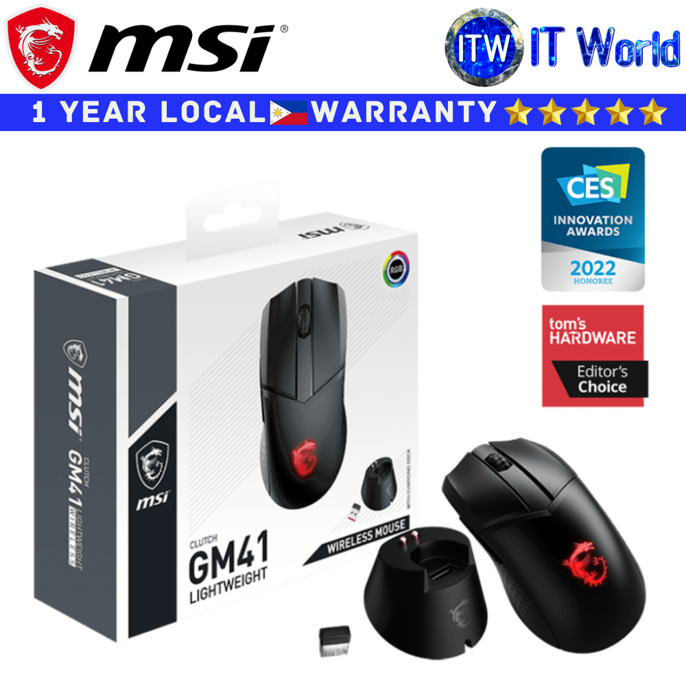 MSI Wireless Gaming Mouse Clutch GM41 RGB Lightweight Heavy Hitter 6-Programmable Button Black