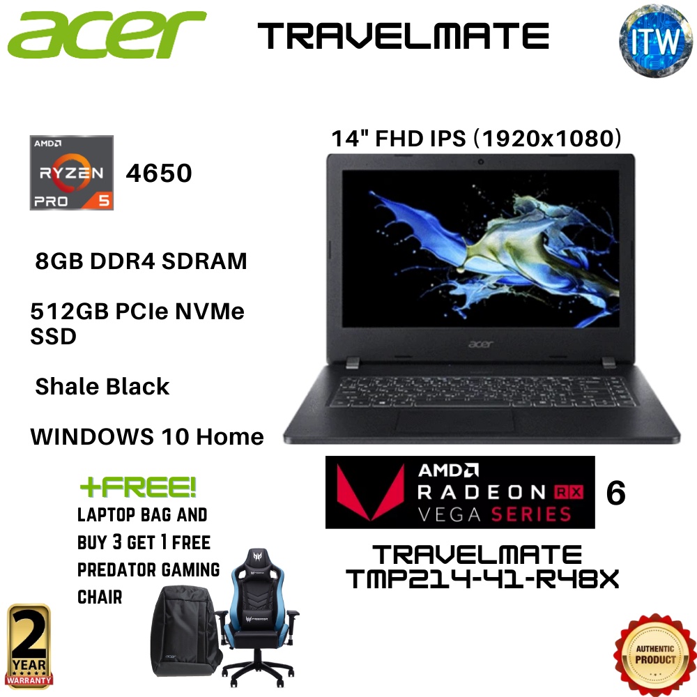 Acer Travelmate TMP214-41-R48X, AMD Radeon RX Vega 6, AMD Ryzen 5 PRO 4650, Notebook Laptop ITWorld