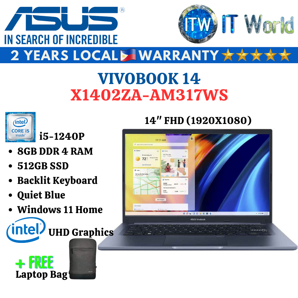 Asus Vivobook 14 X1402ZA-AM317WS 14&quot; FHD | i5-1240P | 8GB DDR4 RAM | 512GB SSD Laptop ITWorld