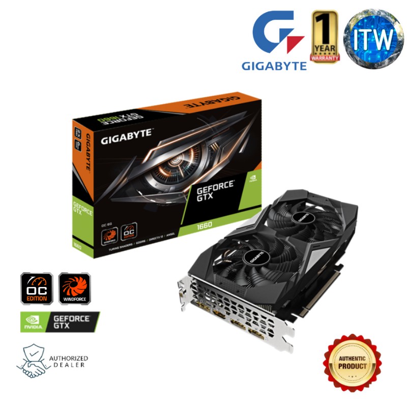 GeForce® GTX 1660 OC 6GB GDDR5 Windforce 1785MHz with Back Plate GPU Graphics Card | GV-N1660OC-6GD