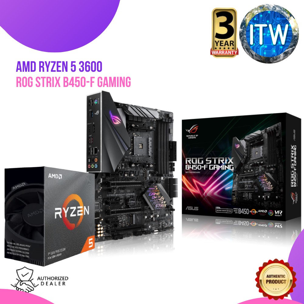 AMD 5 3600 Processor with ASUS ROG STRIX B450-F GAMING AMD B450 Chipset Gaming Motherboard Bundle