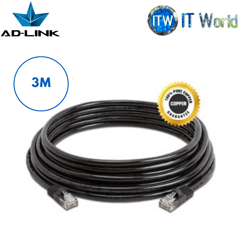 AD-LINK UTP Cat6 Network Cable with OFC/100% PURE Copper/CCA Conductor - 3M Black