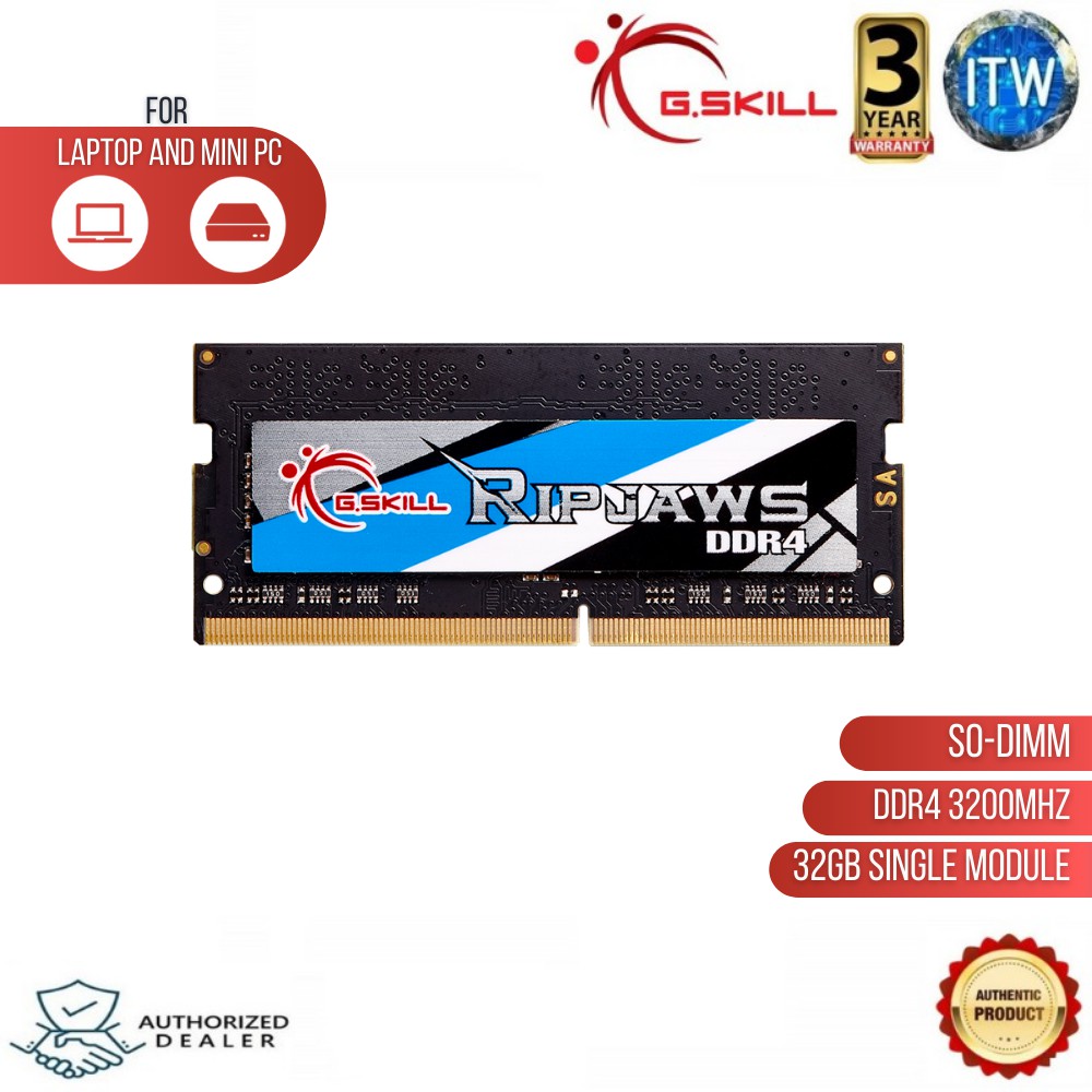 Gskill Ripjaws DDR4 SO-DIMM DDR4-3200MHz CL22-22-22 1.20V 32GB (1x32GB)  F4-3200C22S-32GRS