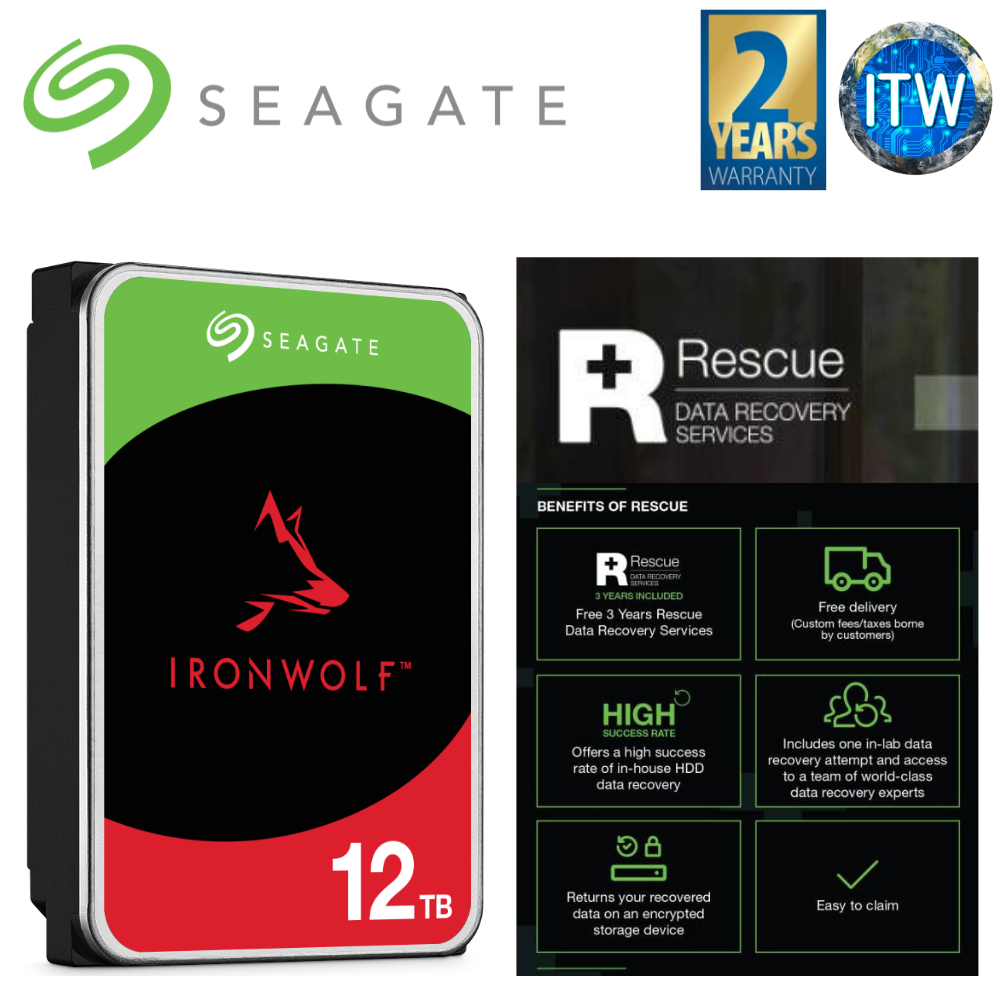 Seagate Hard Drive HDD Ironwolf 12TB 256MB Cache SATA 6Gb/s Internal (ST12000VN0008)