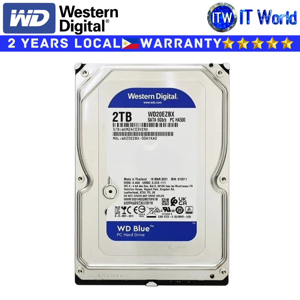 Western Digital Hard Drive HDD 2TB WD Blue 3.5&quot; 256MB Cache 7200RPM Internal (WD20EZBX)