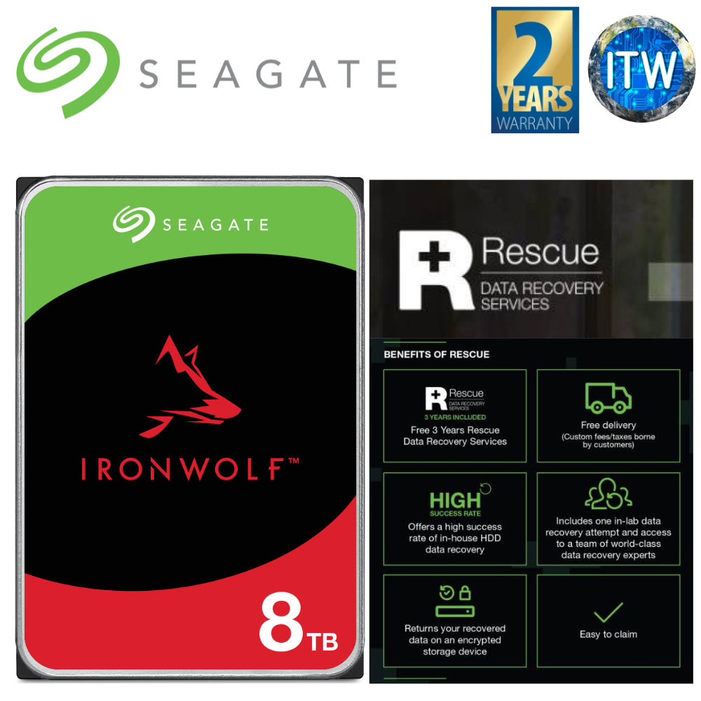 Seagate Hard Drive HDD Ironwolf 8TB 3.5&quot; NAS SATA 6Gb/s Internal (ST8000VN004)