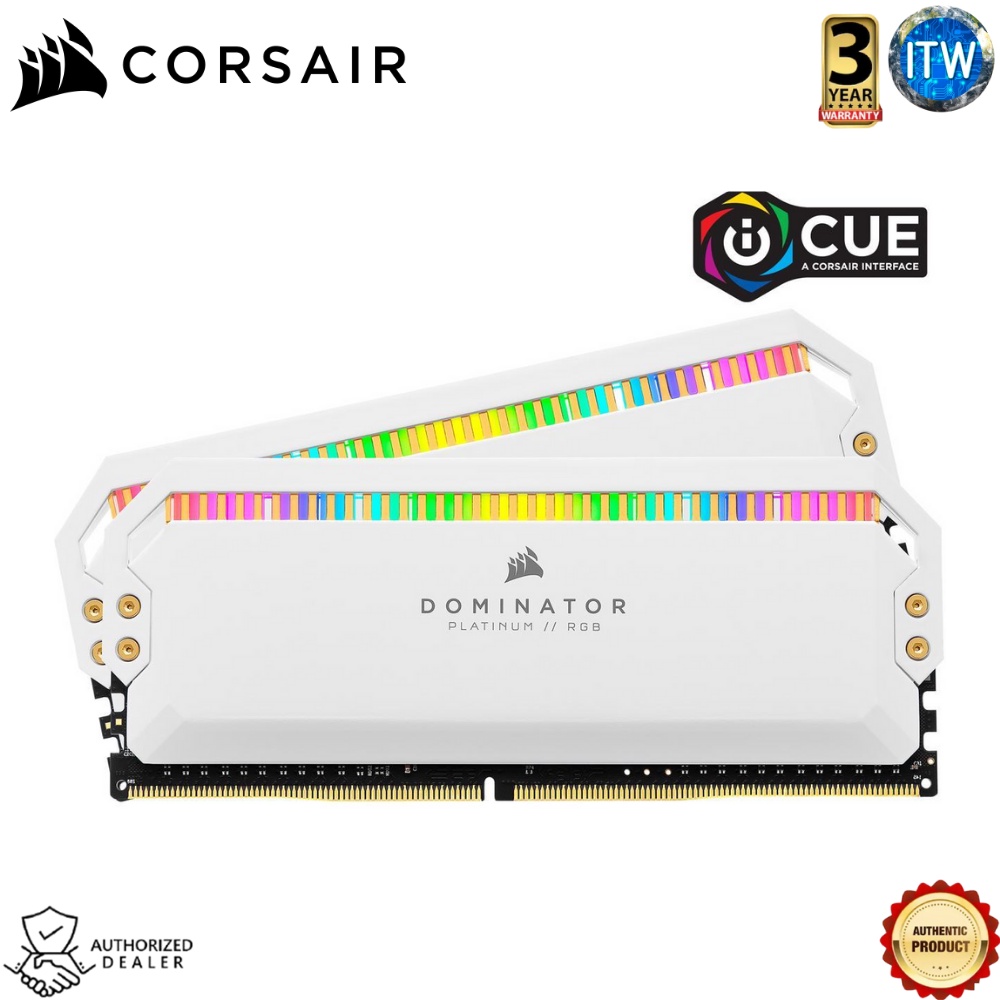 Corsair DOMINATOR® PLATINUM RGB 16GB (2 x 8GB) DDR4 DRAM 3600MHz C18 Memory Kit — White (CMT16GX4M2C3600C18W)