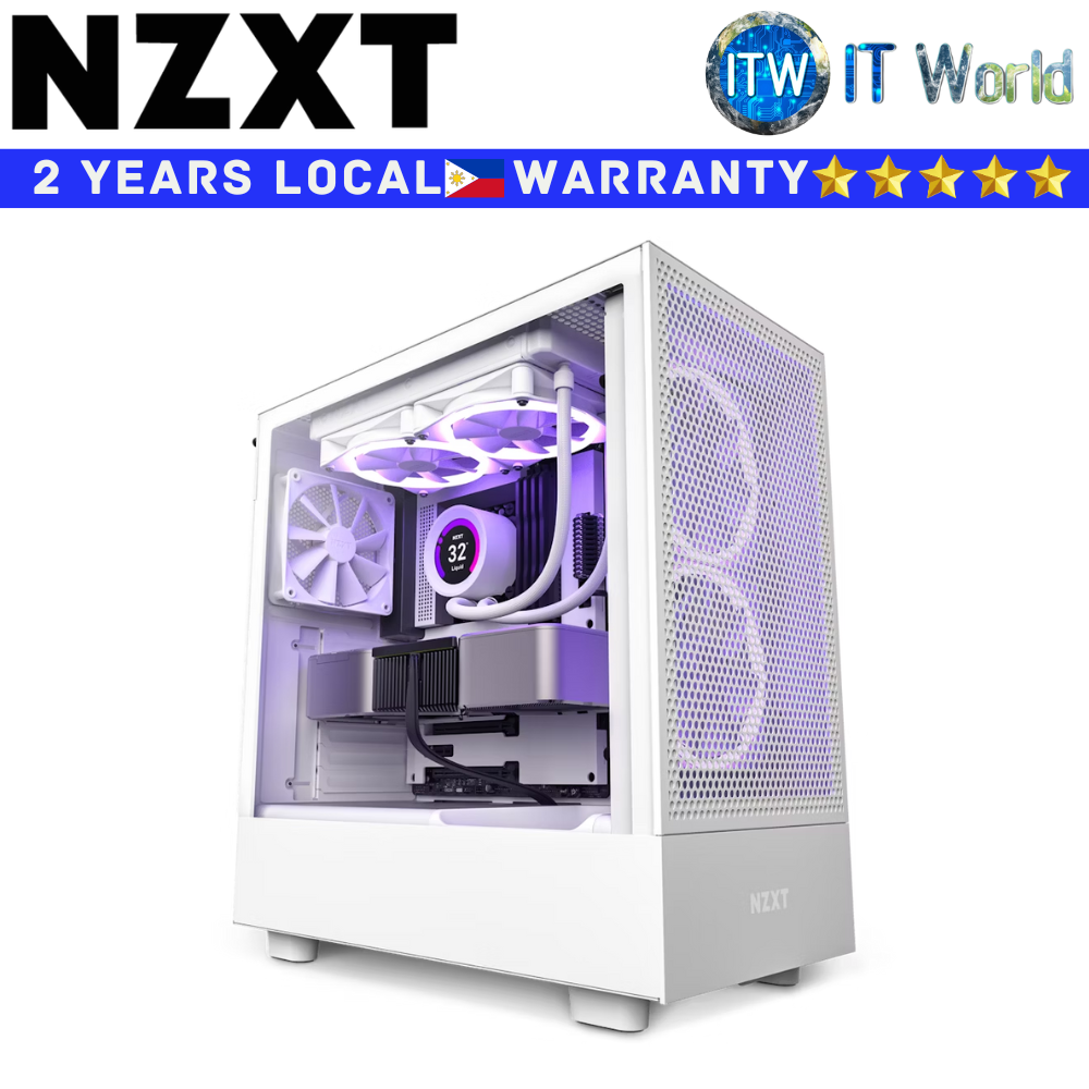 NZXT Computer PC Case H5 Flow White Compact Mid-Tower Airflow Tempered Glass (White)