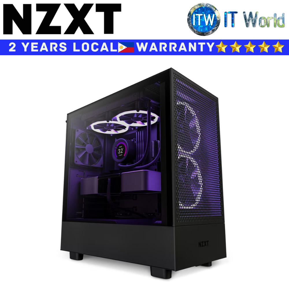 NZXT Computer PC Case H5 Flow Black Compact Mid-Tower Airflow Tempered Glass (Black)