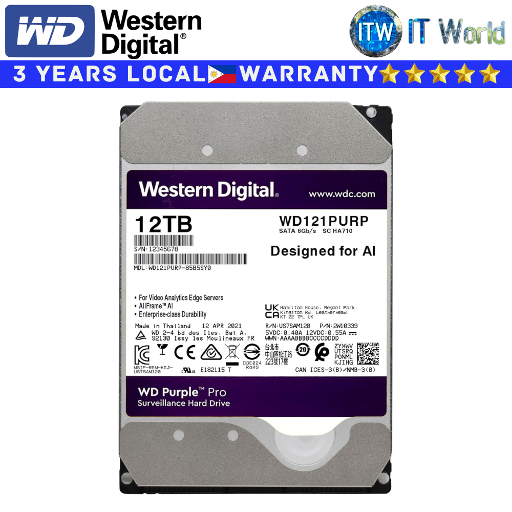 Western Digital Hard Drive HDD Purple Pro Sureveillance 3.5&quot; SATA Internal 12TB (WD121PURP)