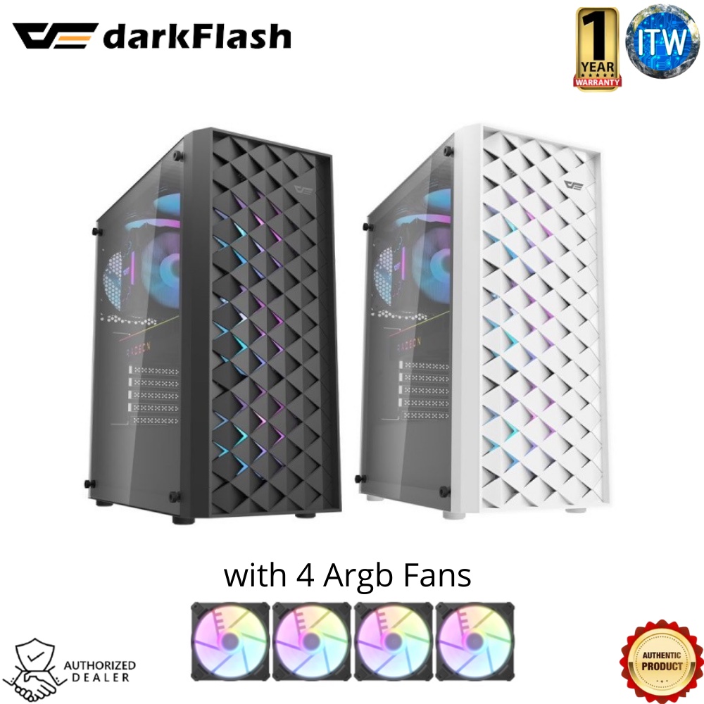 DarkFlash DK351 - Tempered Glass Mid-Tower Gaming Case w/4pcs ARGB fans - Black Edition