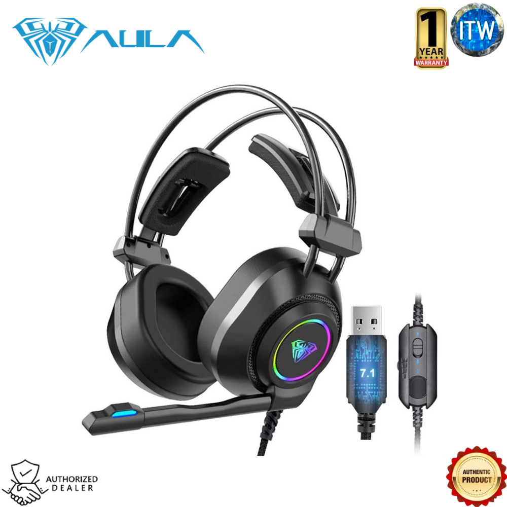 Aula S600 7.1 Surround Sound, LED Lightning Effect USB Wired Gaming Headset with Microphone