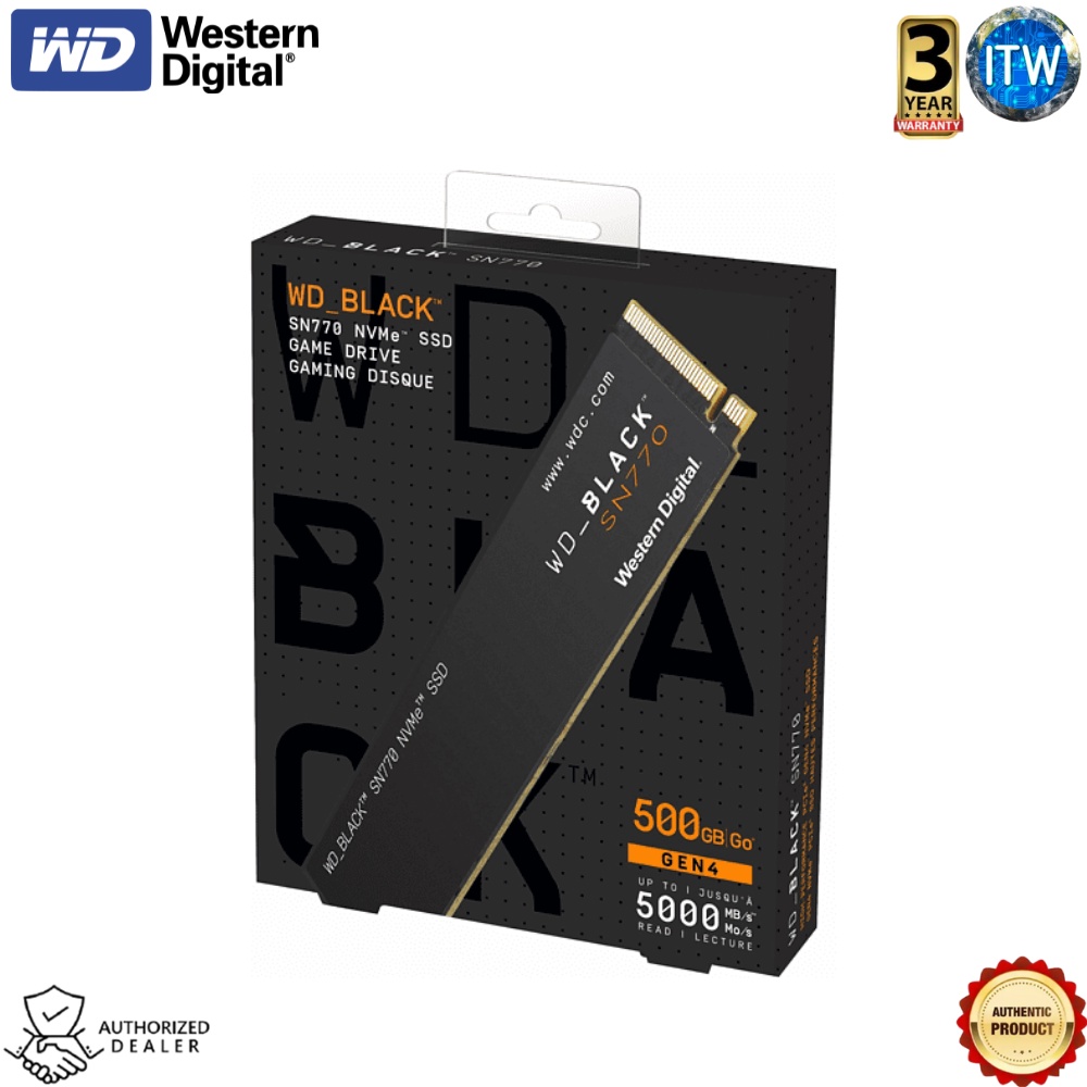 Western Digital SN770 WD Black 500GB - NVMe Gen4 PCIe, M.2 2280, Internal Gaming SSD (WDS500G3X0E)