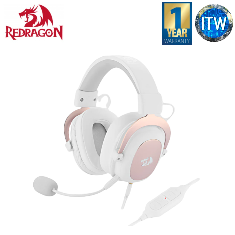 Redragon Wired Gaming Headset Zeus 510 White Detachable Microphone (Zeus 510 White)