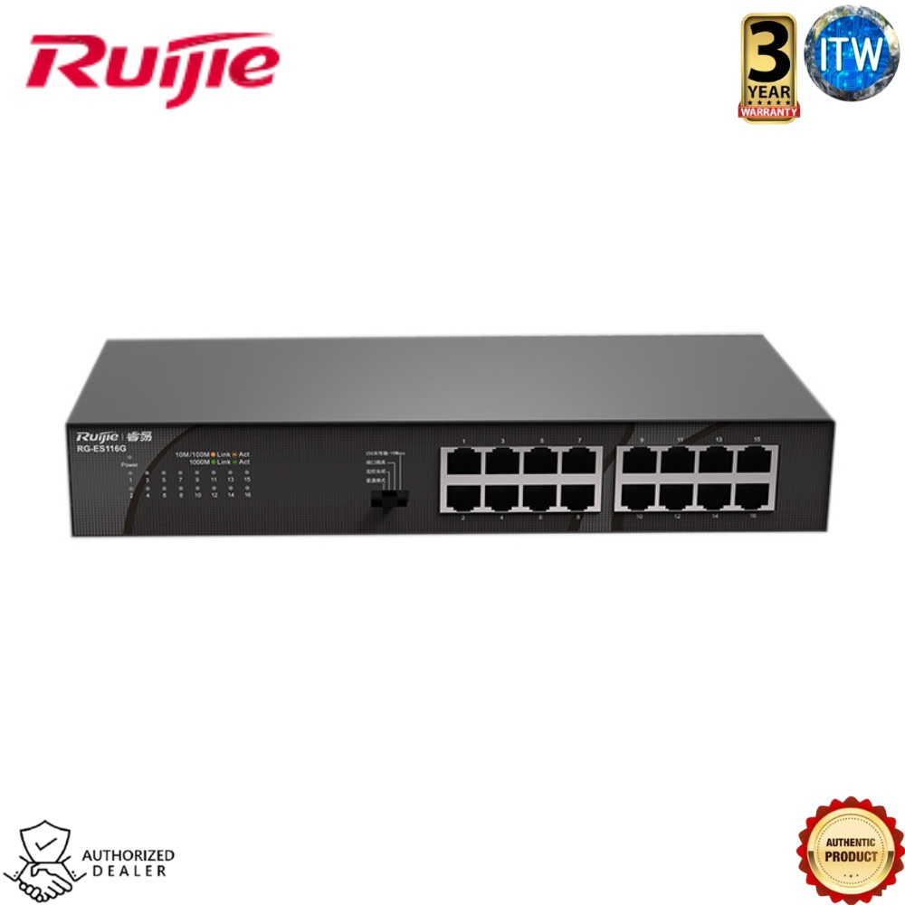ITW | Ruijie RG-ES116G 16-port 10/100/1000Mbps Unmanaged Non-PoE Switch (RG-ES116G)