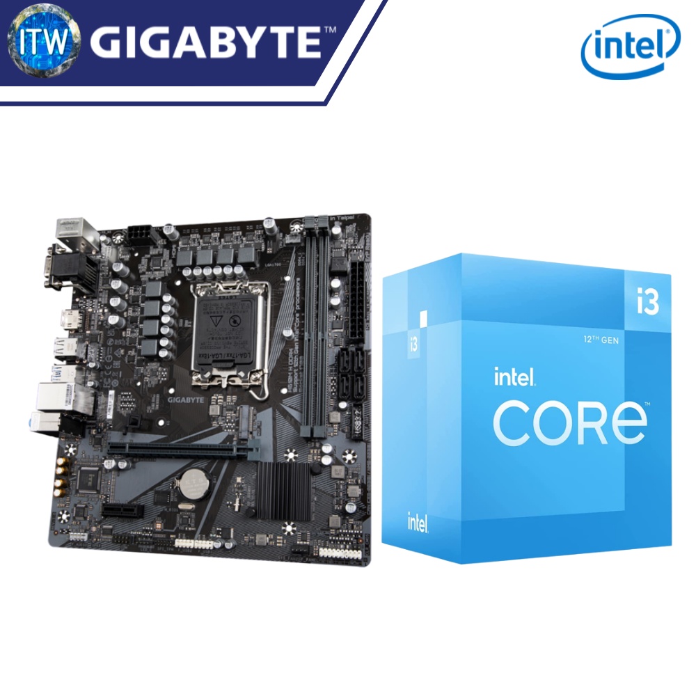 Intel Core i3-12100 Processor with Gigabyte H610M H DDR4 Micro ATX Motherboard Bundle