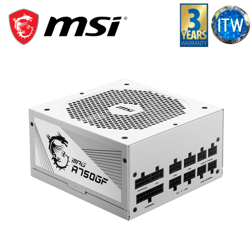 [A750GF WHITE] ITW | MSI MPG A750GF 750W 80+ Gold Fully Modular Power Supply Unit (Black and White) (White)