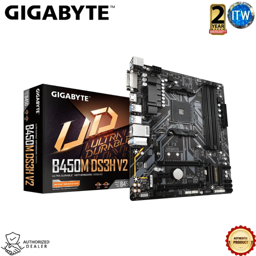 [GA-B450M-DS3H-V2] Gigabyte B450M DS3H V2 - AMD B450 Chipset, Ultra Durable Micro ATX Motherboard
