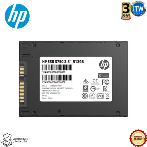 [S750 512GB] HP S750 - 3D Nand Internal PC SSD - Sata III Gb/s, 2.5&quot;, Up to 560 MB/s (256GB, 512GB, 1TB) (512GB)
